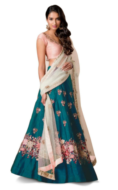 Blue Coloured Banglore Silk Lehenga Choli