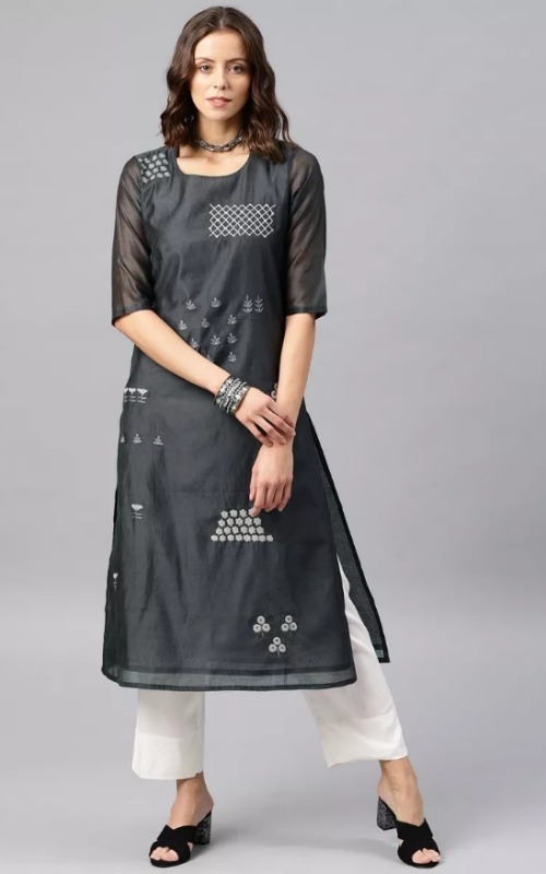 Charcoal Embroidered Kurta