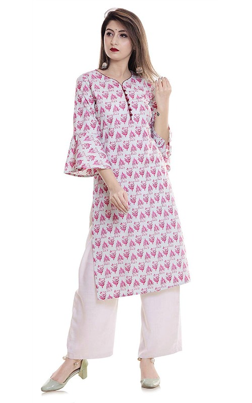 Cotton Straight Kurti With Bell Sleeves