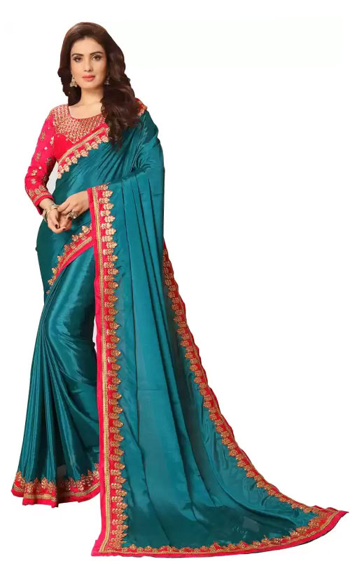 Embroidered Bollywood Poly Silk Saree  