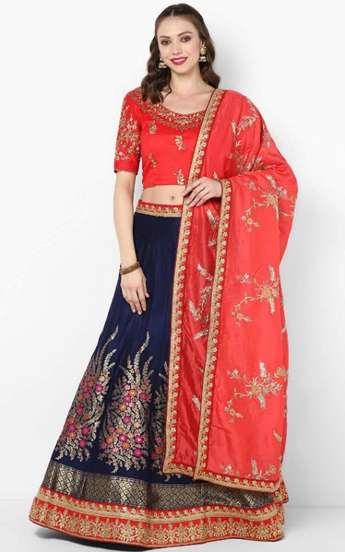 Ethnic Wear Lehenga In Red & Blue