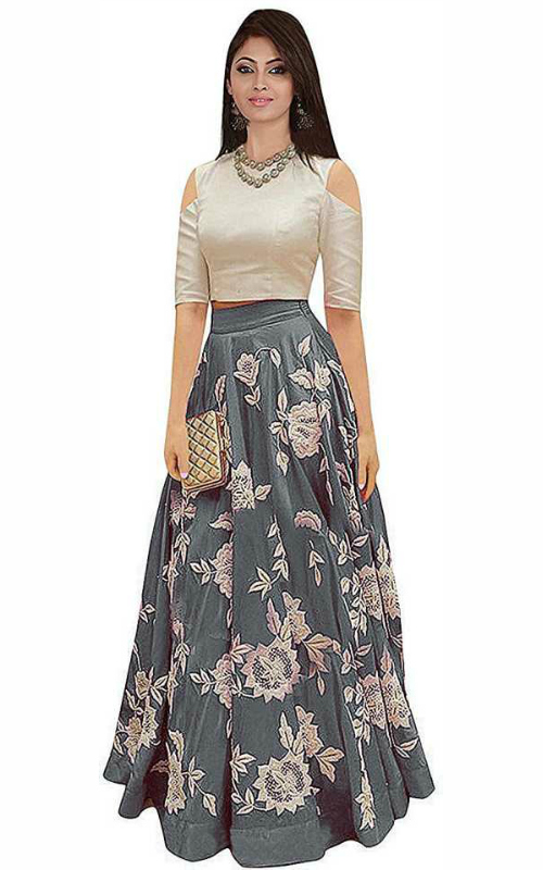 Grey Floral Lehenga Choli