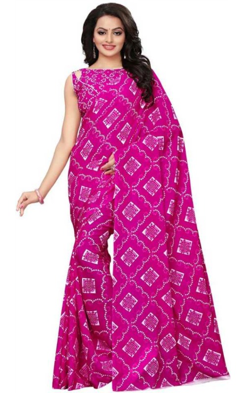 Hand Painted Bandhani Saree In Pink & White