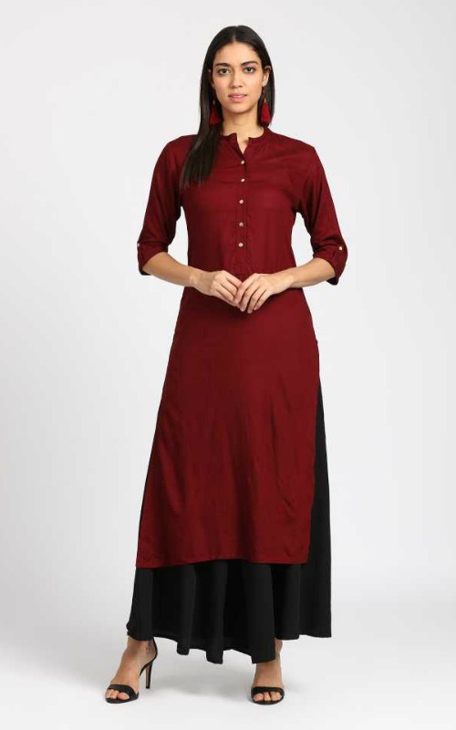 Maroon Solid Straight Kurta