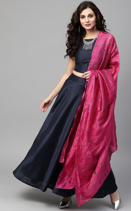 Navy Blue And Pink Ready To Wear Lehenga
