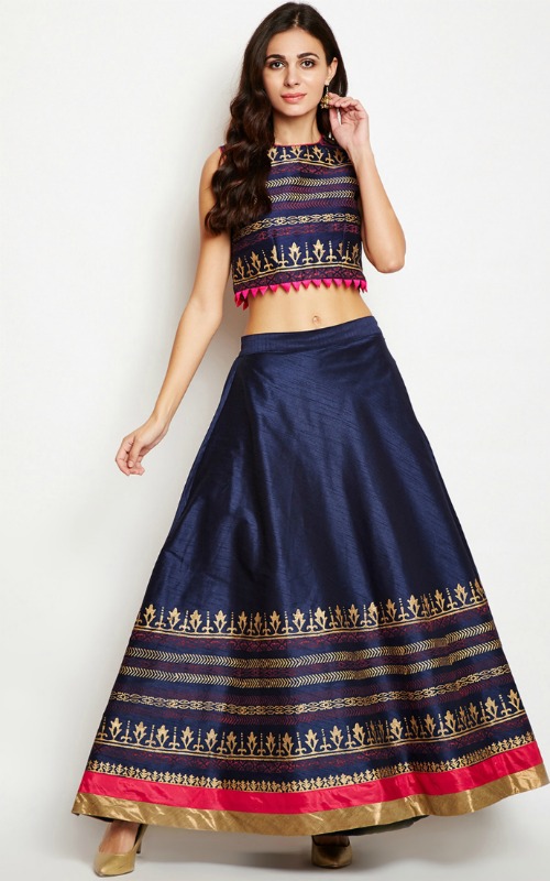 Navy Blue Ready To Wear Lehenga With Blouse