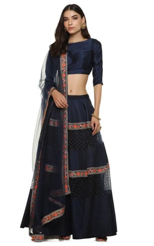 Navy Floral Lehenga Set