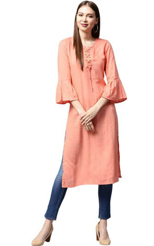 Orange Solid Straight Kurta