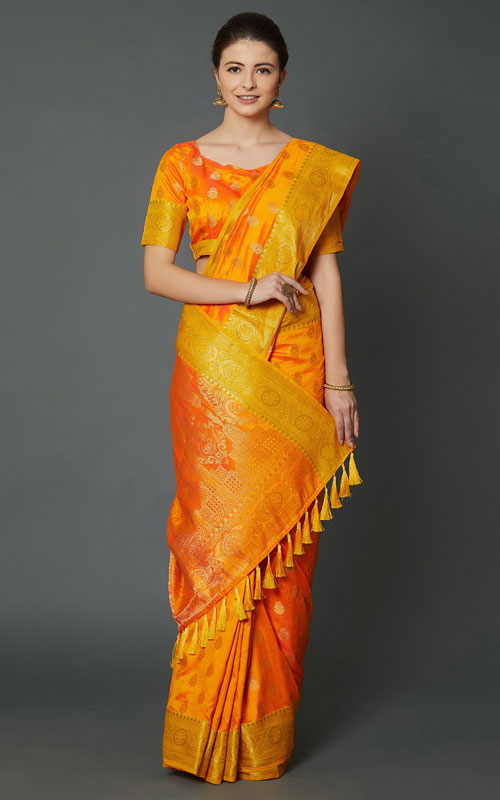 Orange Woven Design Banarasi Saree