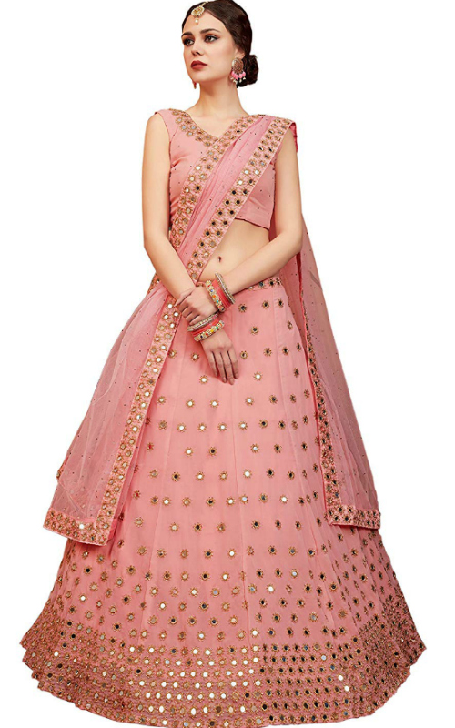 Peach Free Size Floral Lehenga