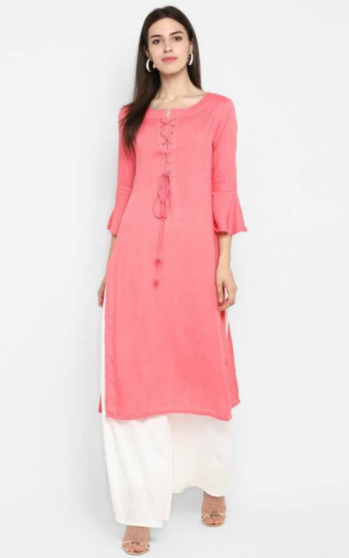 Pink Solid A-Line Kurta