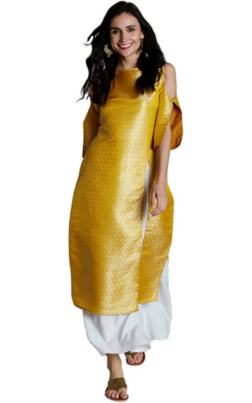 Pure Silk Brocade Yellow Kurta