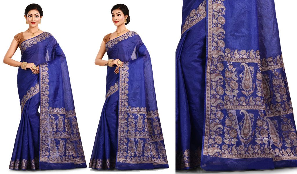 Pure Tussar Silk Banarasi Saree in Royal Blue