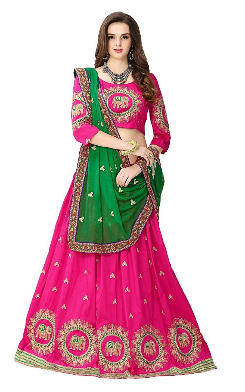 Women's Embroidered Semi-Stitched Lehenga Choli With Blouse Piece