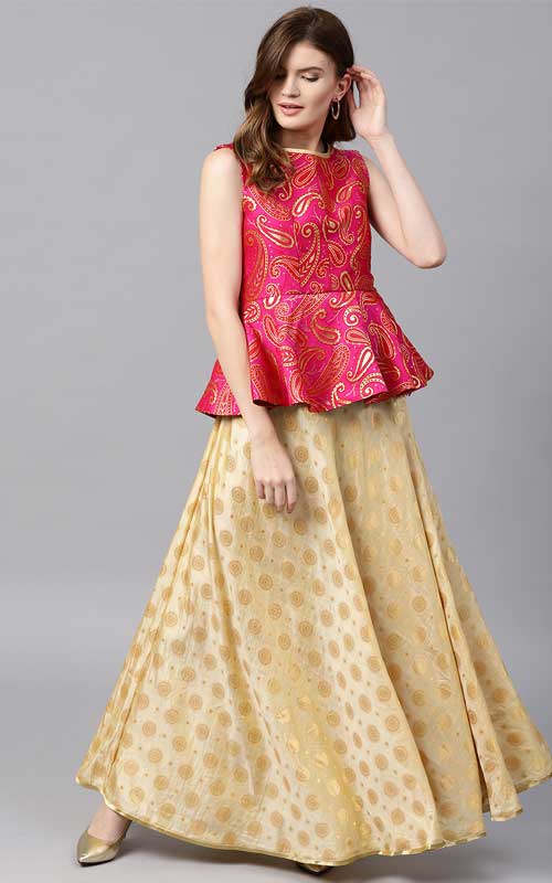 Beige Lehenga with Pink Choli