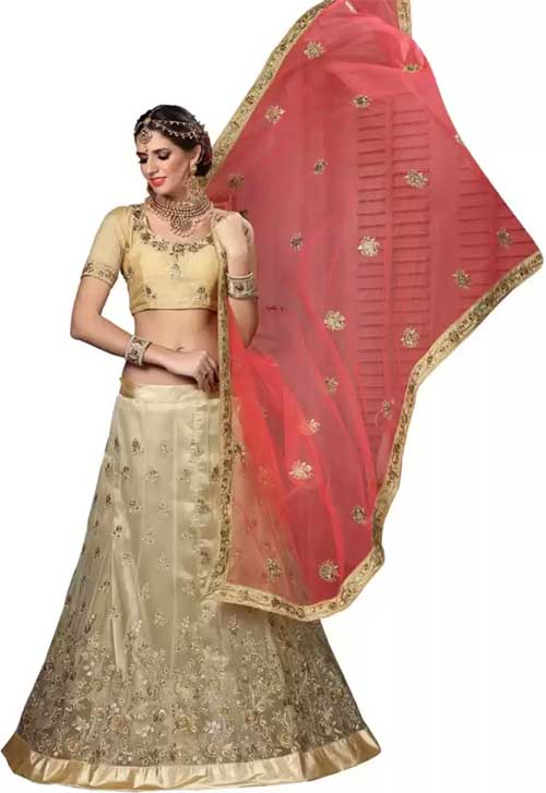 Embroidered Beige Lehenga Choli with Dupatta