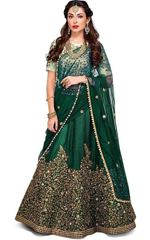 green free size lehenga choli