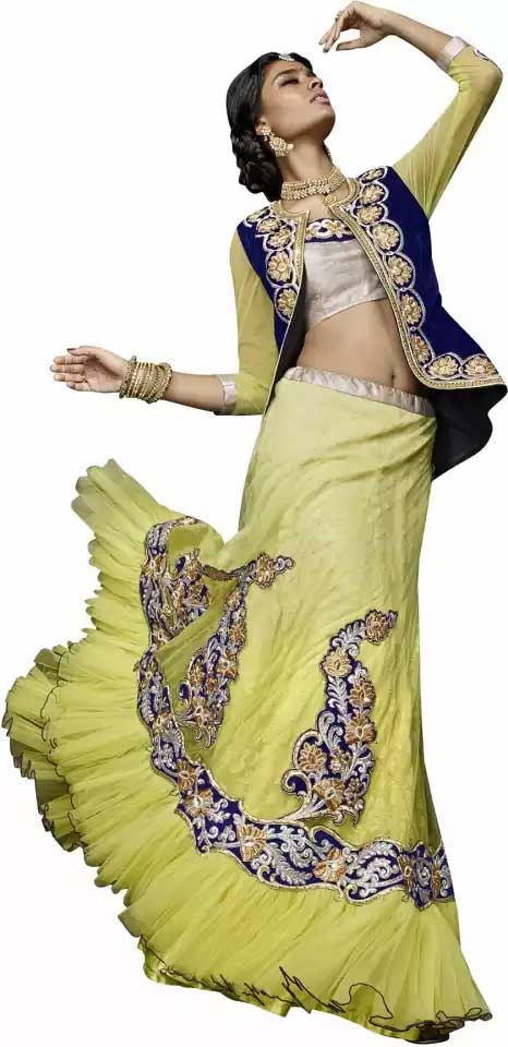 Lime Green Lehenga with Royal Blue Choli