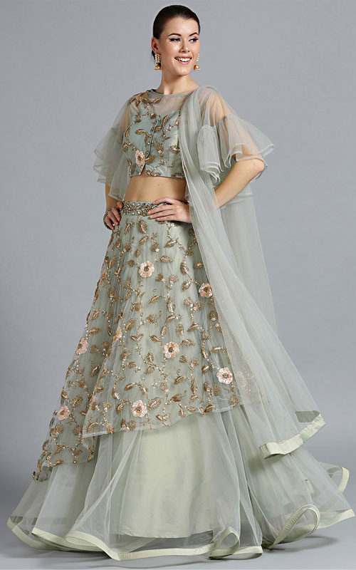 Grey & Gold Embroidered Lehenga