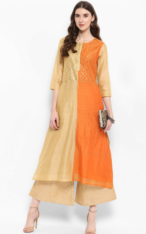 Half & Half Silk Kurti with Zari 