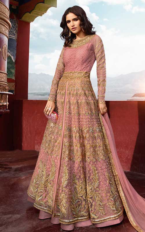 Indo-Western Lehenga Choli in Embroidered Silk Fabric