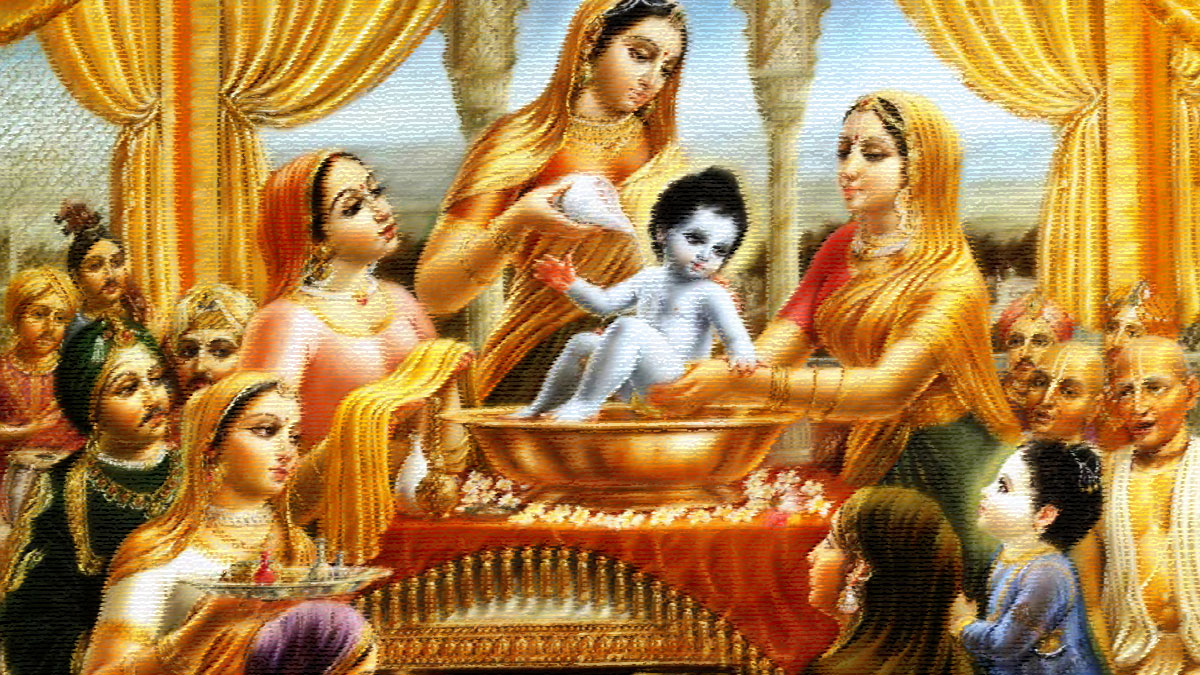 Yashodha bathing young Krishna