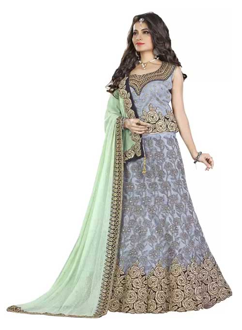 Gorgeous Grey Lehenga Choli with Green Dupatta