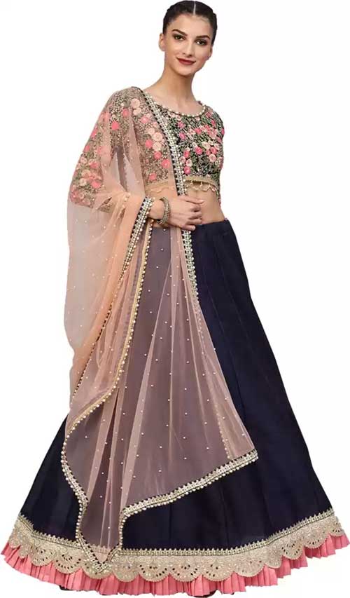 Blue Lehenga with Floral Choli