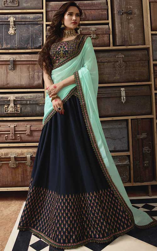 Navy Blue Flared Lehenga