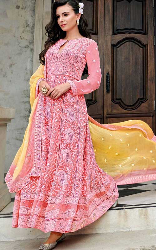 Pink Anarkali Suit with Paisley Motifs