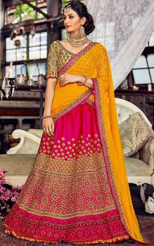 Pink Silk Flared Lehenga