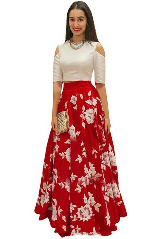 red white crop top lehenga choli