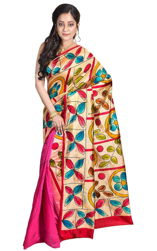 Batik Print Tussar Matka Saree