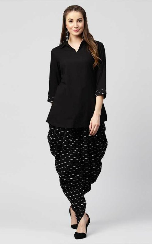 Black Kurta With Dhoti Pant Set