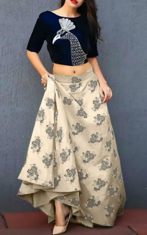 Blue Off-White Coloured Embroidered Lehenga Choli