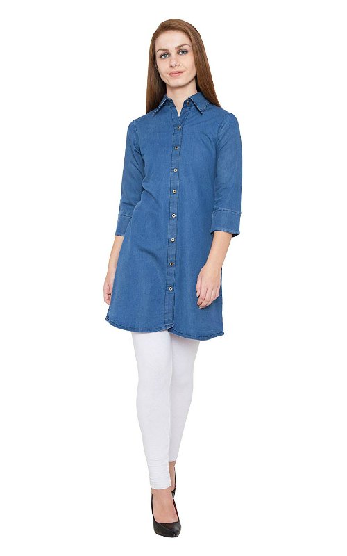 Denim Shirt Collar Kurti
