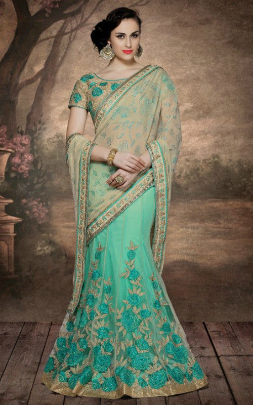Lehenga Saree with Green Roses