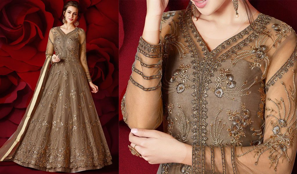 Dark Fawn Lehenga-Choli with Intricate Embroidery