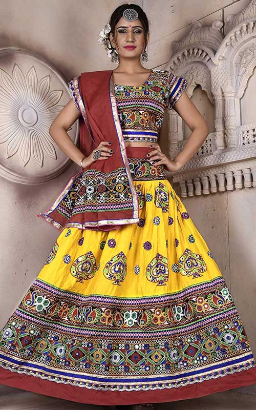 Embroidery Mirror Rayon Navratri Lehenga Choli 