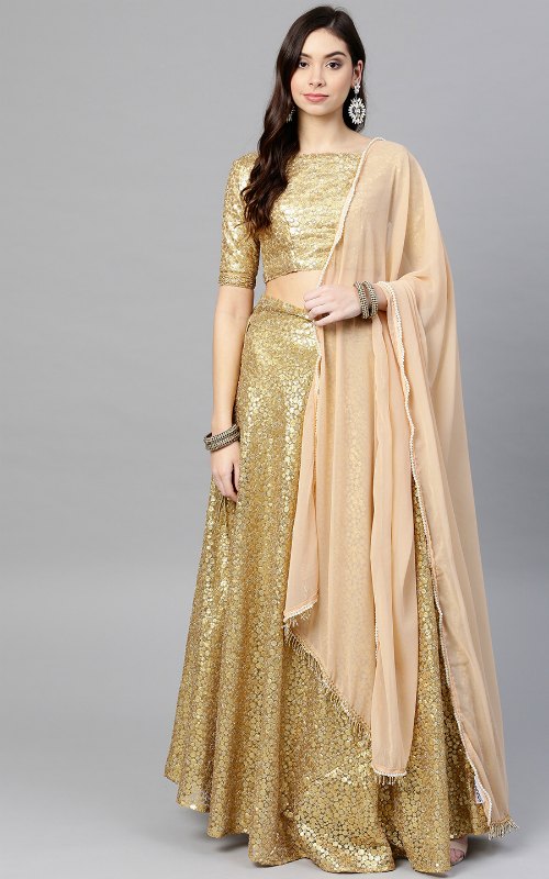 Lehenga & Choli with Dazzling Golden Sequins All Over