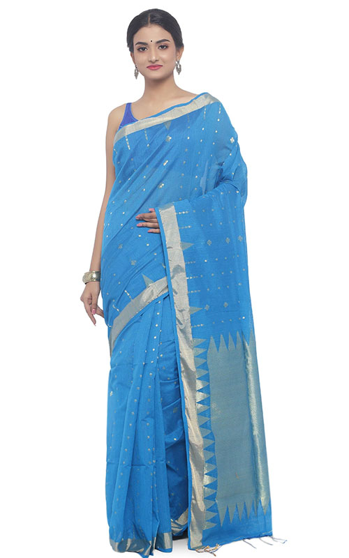 Golden Zari Jamdani Saree With Blouse