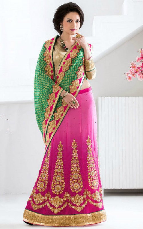 Lehenga Saree with Zari, Dori and Patch Border Work