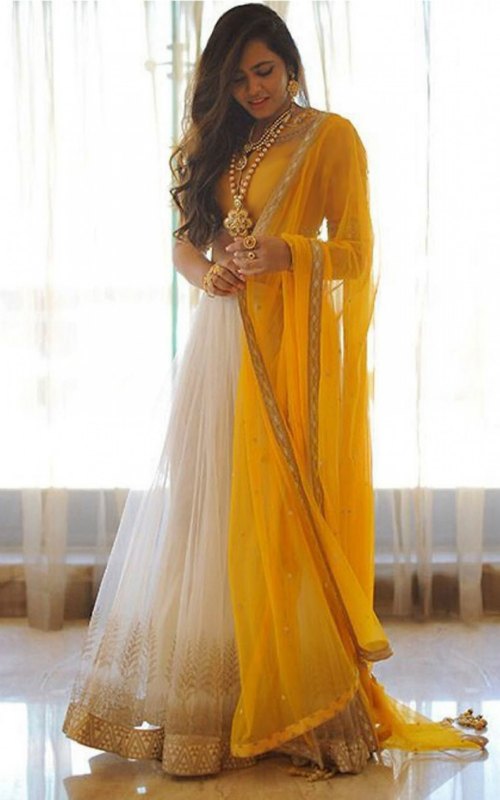 Lehenga Choli In Yellow & White