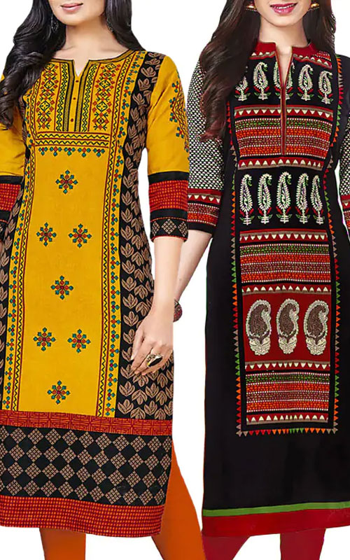 Multicoloured Cotton Kurtis - Pack of 2