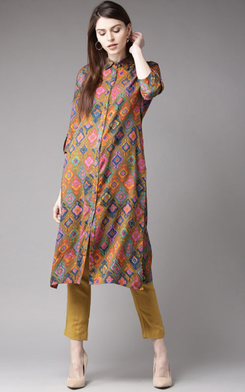 Multicoloured Printed Kurti in Three Quarter Sleeves
