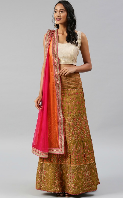 Olive Green Lehenga with Floral Embellishment