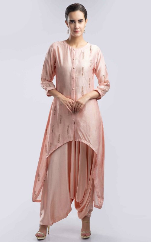 High Low Satin Kurti With Matching Bottoms