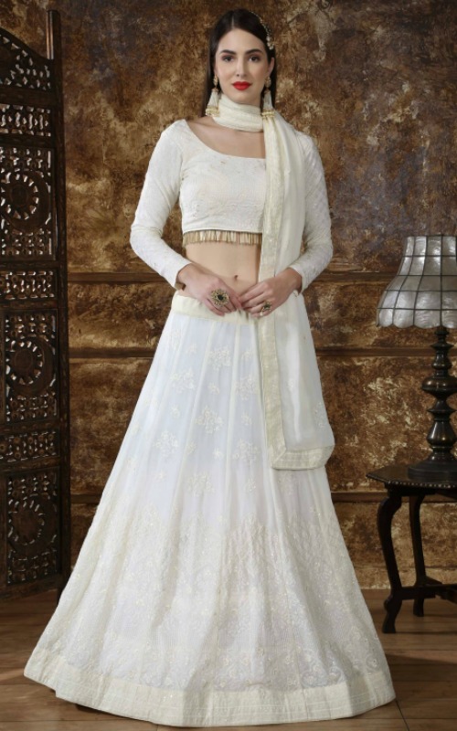 Pearl White Georgette Lehenga Choli