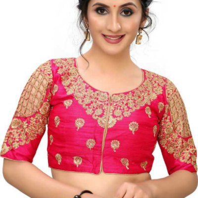 Pink Round Neck Women's Blouse