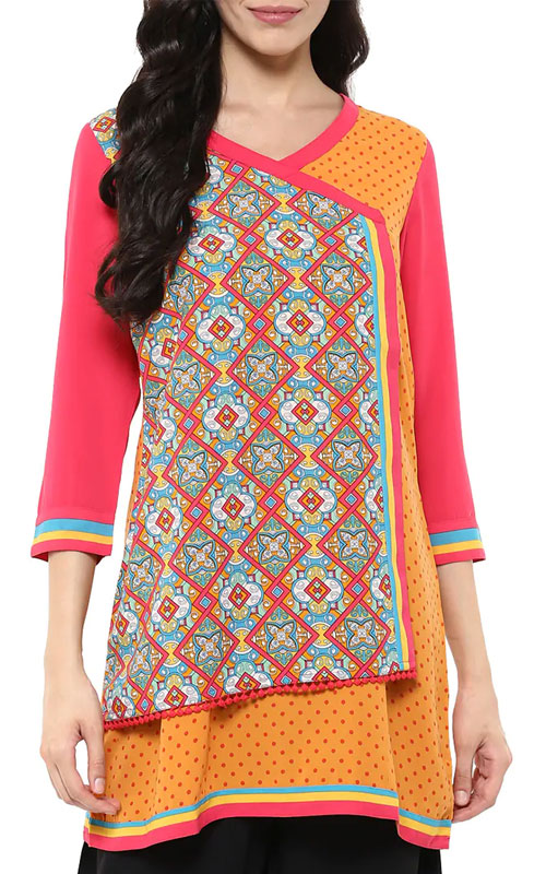 Pink Synthetic Layered Kurti